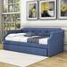 Alcott Hill® Cafaro Twin Size Daybed w/ Twin Size Trundle Upholstered/Linen in Blue | 30 H x 42 W x 80 D in | Wayfair