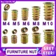 M4 M5 M6 M8 M10 Furniture Nut Zinc Alloy Hex Drive Insert Nuts T-Type Woodworking Wood Insertnut