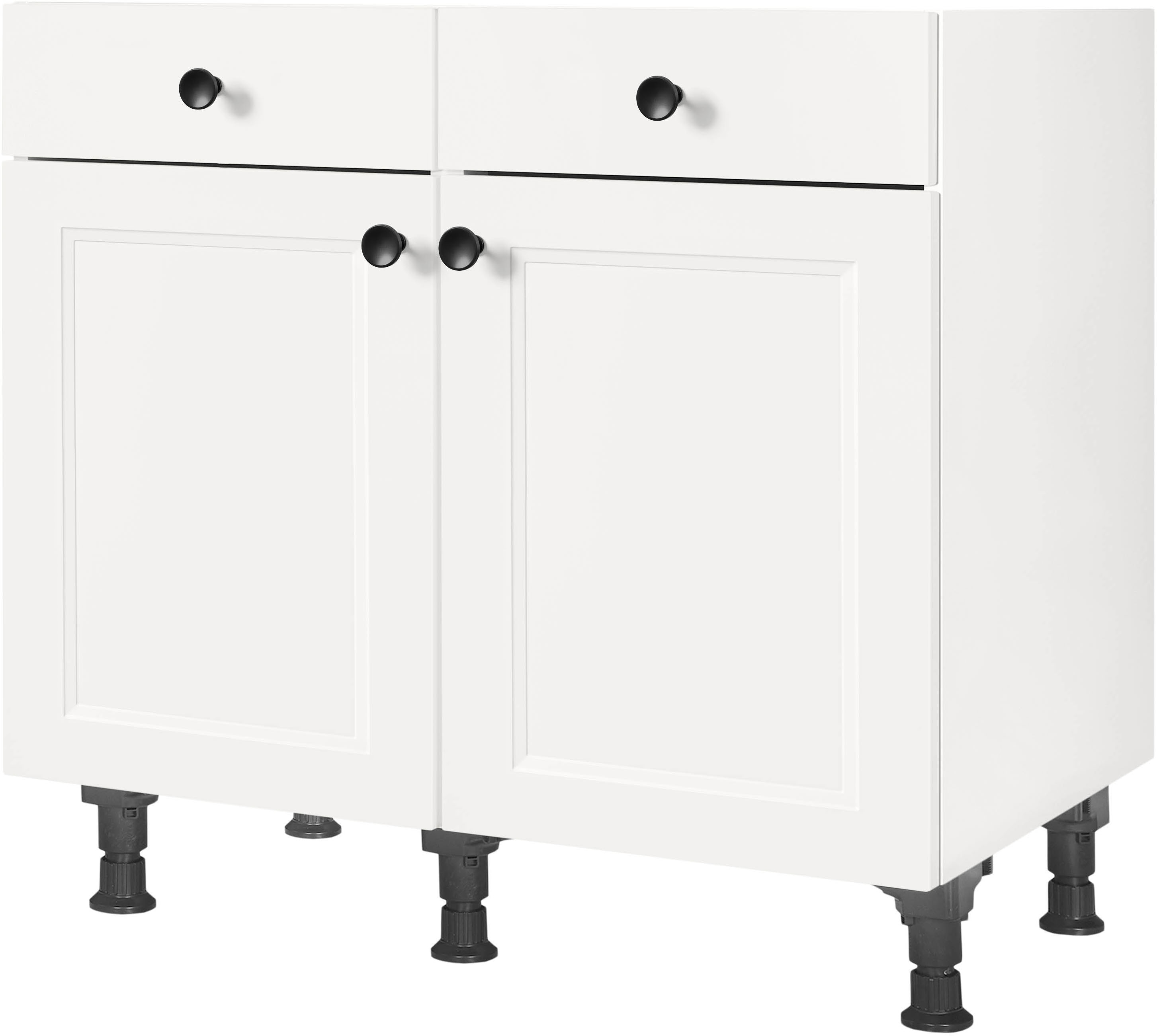 Unterschrank NOBILIA ""Cascada", vormontiert, Breite 90 cm, Soft-Close-Funktion", weiß (front: lacklaminat weiß, korpus: weiß), B:90cm H:87cm T:58,3cm, Schränke, bei den Schubkästen, inkl. höhenverstellbare Sockelfüße