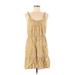 Banana Republic Factory Store Casual Dress - Mini Scoop Neck Sleeveless: Tan Floral Dresses - Women's Size Medium