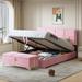 2-Pieces Bedroom Sets Queen Size Upholstered Platform Bed with Storage Ottoman, Pink