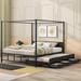 Queen Canopy Bed with Twin Trundle and 3 Storage Drawers