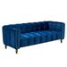 Velvet Upholstery Loveseat for Living Room Tufted Back Piano Keys Accent Sofa with Round Arms Reclining Sofa, Blue