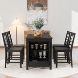 Counter Height 5-piece Dining Table Set with Faux Marble Tabletop, Solid Wood Table & Chairs Set with Storage Cabinet and Drawer