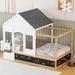 Twin Size House Shaped Canopy Bed with Black Roof and White Window,Blackboard and Little Shelf, White