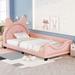 Twin Size Upholstered Daybed w/ Ears Shaped Headboard Leather Bed Frame, Pink