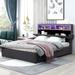 Linen Upholstered Platform Bed with Storage Headboard, LED Lighting, USB Charging, and 2 Drawers and Spacious Queen Size