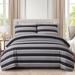 Printed Ultra Soft Rayon from Bamboo All Season Duvet Cover Set with Corner Tie and Hidden Zipper, Black Grey Stripes