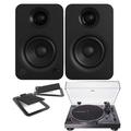 Kanto YU 140W Powered Bookshelf Speakers with Bluetooth with Kanto S4 Angled Desktop Speaker Stands and an AT-LP120XBT-USB-BK Black Direct Turntable (2022)