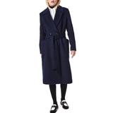 Belted Wool Blend Longline Coat - Blue - Bernardo Coats