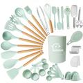UXIYI Silicone Kitchen Utensils Set, 43pcs Silicone Kitchen Cooking Utensil Set, Kitchen Tools Spatula Set with Holder for Cooking Nonstick,Green