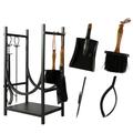 Log Basket Fireside Companion Set - Recycled Iron Black Log Store Indoors with Fire Poker, Dustpan, Brush & Tongs Fireplace Accessories Contemporary Wood Basket Log Rack Log Burner Accessories