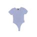 Forever 21 Bodysuit: Blue Solid Tops - Women's Size Large