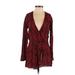 Blue Life Casual Dress - Mini Plunge Long sleeves: Red Snake Print Dresses - Women's Size X-Small