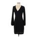 Zara Casual Dress - Sheath Plunge Long sleeves: Black Print Dresses - Women's Size Small