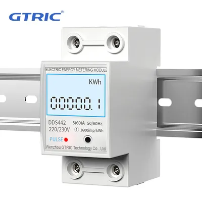 GTRIC Electric Energy Meter 2P Single Phase LCD Digital Display DIN Rail Mounting 2-wire Electric Meter Wattmeter AC 230V 50Hz