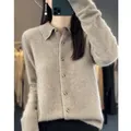 Women's Lapel Pure Wool Cardigan Autumn And Winter New Merino Cashmere Sweater Long Sleeve Formal