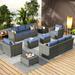 HOOOWOOO Outdoor Patio Furniture Set 12 Pieces Wicker Sectional Conversation Set No Assembly Modular Sofa Chair Set Bright Blue