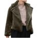Lovskoo Womens Winter Coats Cropped Faux Fur Jacket Thick Warm Open Front Cardigan Solid Long Sleeve Outerwear Olive Green