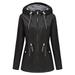 snowsong Womens Jacket Fall Outfits Ladies Solid Hooded Slim Pocket Hooded Striped Raincoat Windbreaker Coat Womens Coats Black XXL