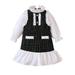 adviicd Girls Dress Smocked Waist Long Sleeve Knee-Length Fall Dress Black 120