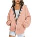 Lovskoo Womens Zip Up Hoodies Long Sleeve Sweatshirts Fleece Jacket Fall and Winter Warm Solid Color Hooded Jacket with Double Pockets Pink