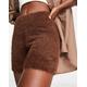 Reebok cosy fluffy legging shorts in brown