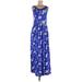 28 Palms Casual Dress - A-Line Scoop Neck Sleeveless: Blue Floral Dresses - Women's Size Medium