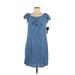 Sandra Darren Casual Dress - Shift Scoop Neck Short sleeves: Blue Print Dresses - New - Women's Size 8