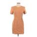 Coco Bianco Casual Dress - Sheath Crew Neck Short sleeves: Tan Print Dresses - Women's Size 10