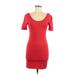 Forever 21 Casual Dress - Bodycon Scoop Neck Short sleeves: Red Print Dresses - Women's Size Medium