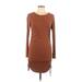 West Of Melrose Casual Dress - Bodycon Scoop Neck Long sleeves: Brown Print Dresses - Women's Size Large