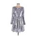 Forever 21 Casual Dress - A-Line Scoop Neck Long sleeves: Purple Floral Dresses - Women's Size Medium