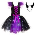 AXTMR Halloween Children'S Led Light Dress, Light-Up Girl Princess Dress With Devil Horn Headband,We Do Not Carry Button Batteries,Purple2,4T