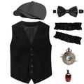 EBYTOP 1920s Mens Costume,Halloween Mafia Clothing Great Gatsby Flapper Accessories Gangster Hat Roaring 20s Bonnie and Clyde Harlem Nights Gomez Addams Family Mobster Mob Boss Outfit,4-M