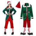 YILEEGOO Adults Unisex Elf Costume - Men Women Xmas Christmas Fancy Dress- Green Tops + Red Trousers + Hats + Belt + Socks + Elf Shoes (Green Women Pants Suit1, XL)