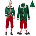 YILEEGOO Adults Unisex Elf Costume - Men Women Xmas Christmas Fancy Dress- Green Tops + Red Trousers + Hats + Belt + Socks + Elf Shoes (Green Men, XL)