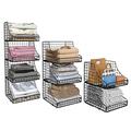 Open Storage Bins Closet Organizers and Storage Shelves 4 Pack, Rustic Stackable Metal Wire Basket for Clothes Toys Snacks, Pantry Baskets for Countertop Cabinet Shelf Kitchen Black