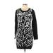 I'm In Love With Derek Casual Dress - Mini Scoop Neck Long sleeves: Black Print Dresses - Women's Size Large