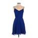 Aidan by Aidan Mattox Cocktail Dress - A-Line Plunge Sleeveless: Blue Print Dresses - Women's Size 2