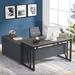 Inbox Zero Dineke L-Shape Executive Desk w/ Cabinet Credenza Wood/Metal in Gray/Black | 29.92" H x 55.12" W x 23.62" D | Wayfair