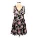 Umgee Casual Dress - A-Line V Neck Sleeveless: Black Floral Dresses - Women's Size Medium