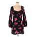 Intermix Casual Dress - Mini Plunge Long sleeves: Black Floral Dresses - Women's Size 8