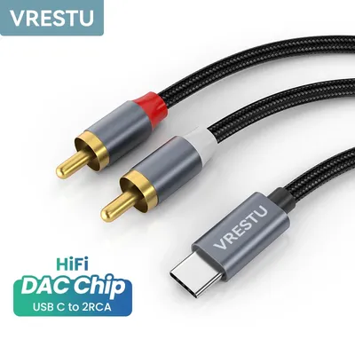 USB C to 2 RCA Audio Cable Adapter Type-C to RCA Jack 3.5mm to RCA Y Splitter AUX Cord for Home