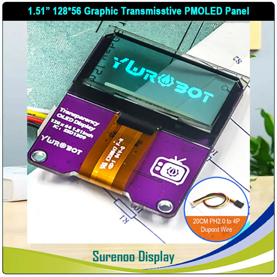 Echtes OLED-Display, 1,51/1,54 Zoll 128 x 56 12856 12864 Grafik Transparent I2C IIC SPI PMOLED Panel LCD-Modul-Display SSD1309 Image