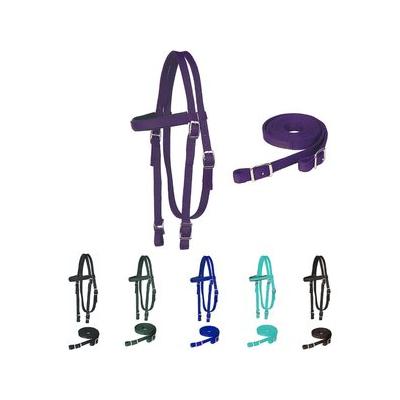 Majestic Ally Nylon Padded Browband Headstall & Reins Horse Tack, Purple