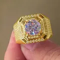 Mode Gold Farbe Big White Kristall CZ Ring Für Frauen Männer Hip Hop Volle Kristall Engagement Ring