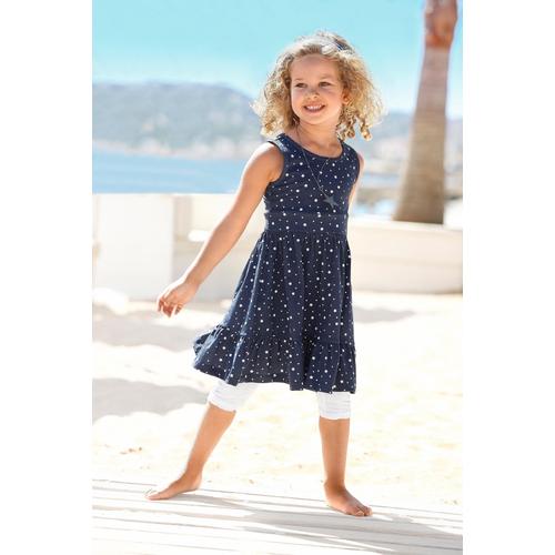 „Jerseykleid KIDSWORLD „“STERNE““ Gr. 140/146, N-Gr, blau (marine, bedruckt) Mädchen Kleider Jerseykleider mit Haarband“