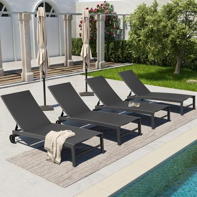 Outdoor Wheel Adjustable Chaise Lounge Chairs 5 Reclinig Position Aluminum Sun Lounger