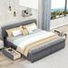 Gray King Size Upholstered Platform Bed with Two Drawers